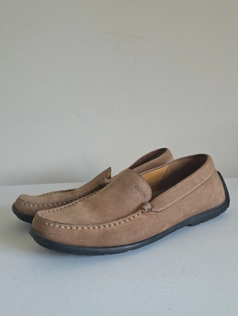 GEOX | Suede Driving Loafers Breathable Taupe Sz 41